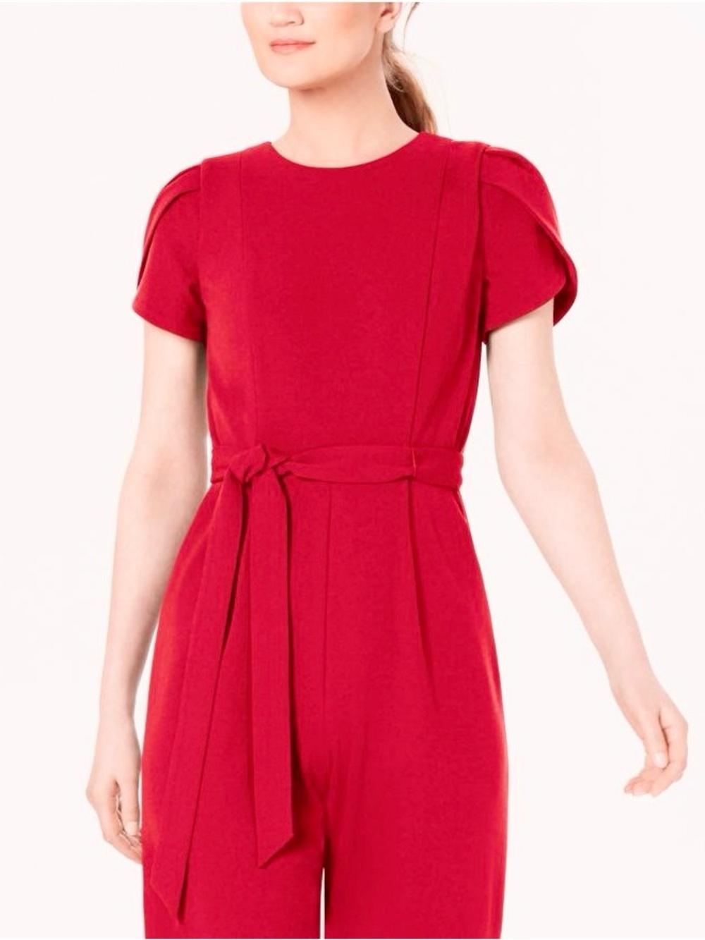 CALVIN KLEIN Jumpsuit Cropped Tulip Sleeve Belted Round Neck Pockets Back Zip - Picture 7 of 14